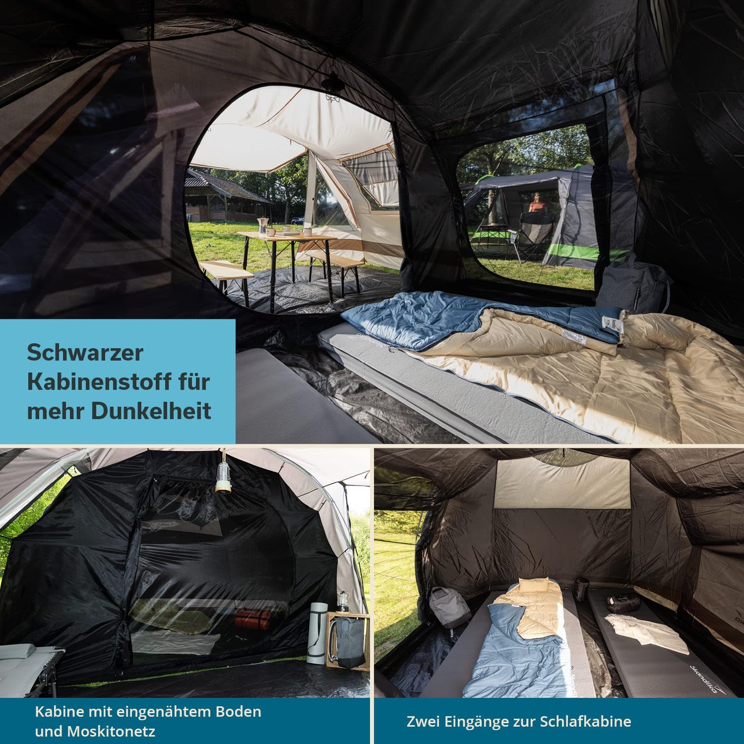 Thumbnail 3 de Skandika Kambo Tunnelzelt 4 Personen – Großes Familienzelt mit dunkler Schlafkabine