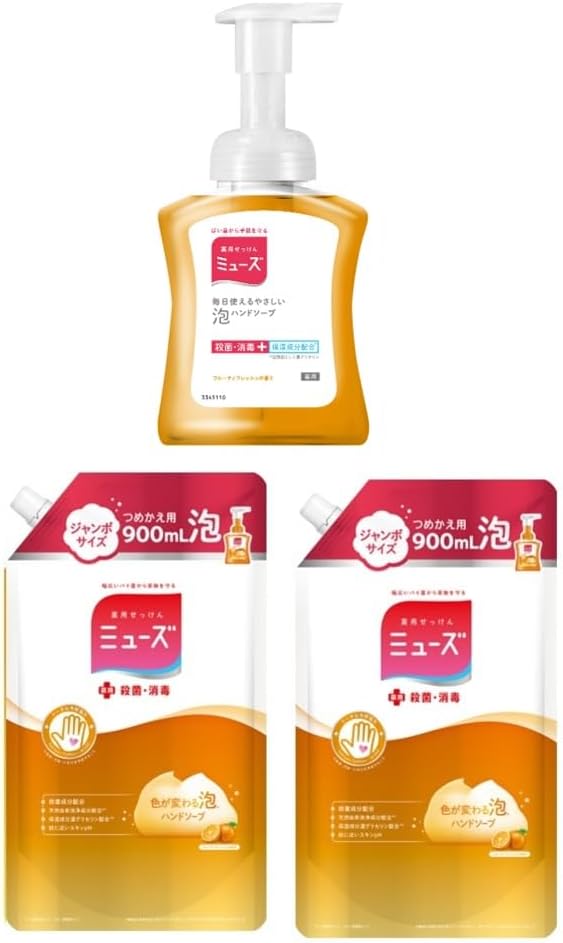 Detalle de ミューズ 泡ハンドソープ フルーティーフレッシュ 本体250ml・詰替え900ml×2個