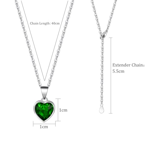 Detalle de Heart Pendant Necklace for Women with Green Emerald Crystal – May Birthstone, Silver Plated Chain by Aliyoham