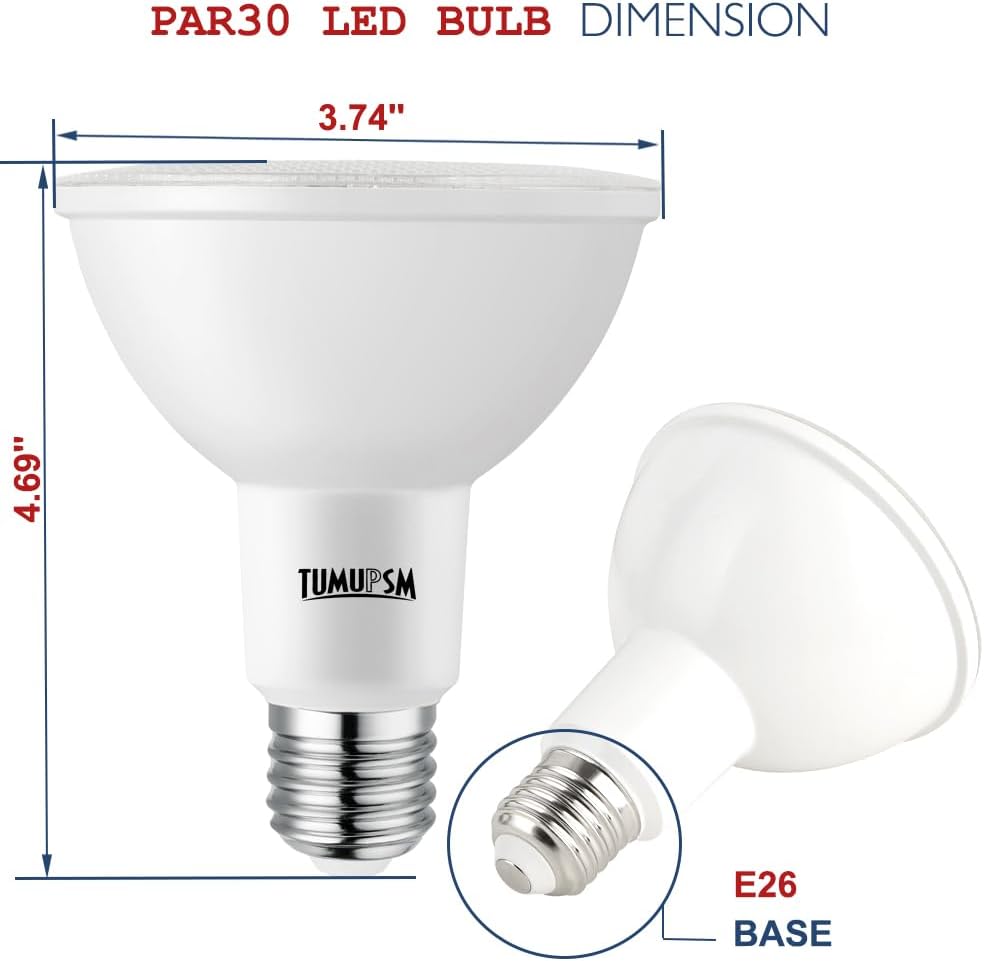 Detalle 2 de TUMUPSM T-PARW12 PAR30 LED Bulbs, 3000K Warm White, Dimmable, 4-Pack
