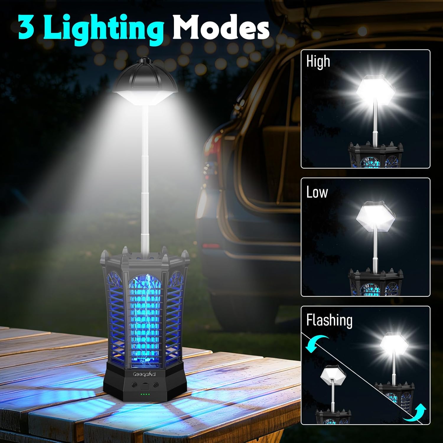 Detalle de GooQand Bug Zapper: 3-in-1 Rechargeable Outdoor Mosquito Killer with Telescopic Rod