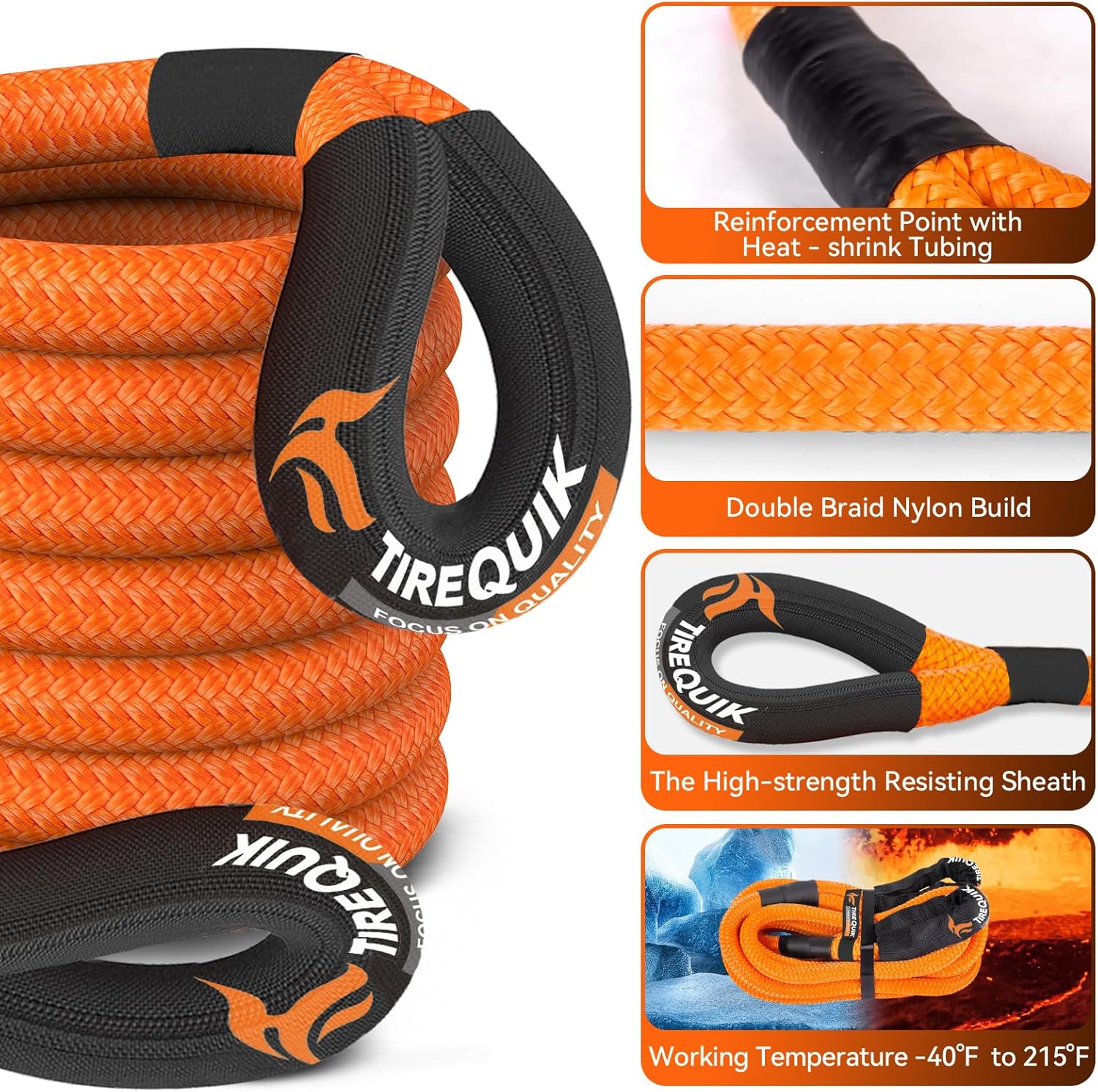 Thumbnail 2 de Kinetic Recovery Rope (1" x 30ft, 48,500 lbs) with 2 Soft Shackles — Offroad Tow Kit for Trucks, SUVs, UTVs, ATVs, and Tractors