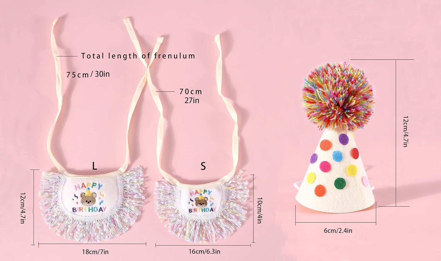 Detalle 2 de Cat Birthday Bandana and Party Hat Set with Embroidered Happy Birthday