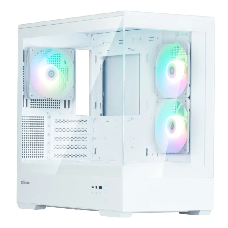Detalle de Caja Zalman P30 V2 Mini Tower blanca para Micro-ATX/Mini-ITX con ARGB y 3 ventiladores
