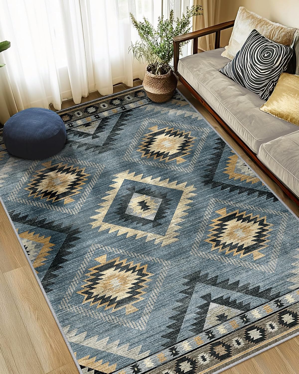 Detalle de BESTSWEETIE 5x7 Area Rug Navy/Grey 🏡