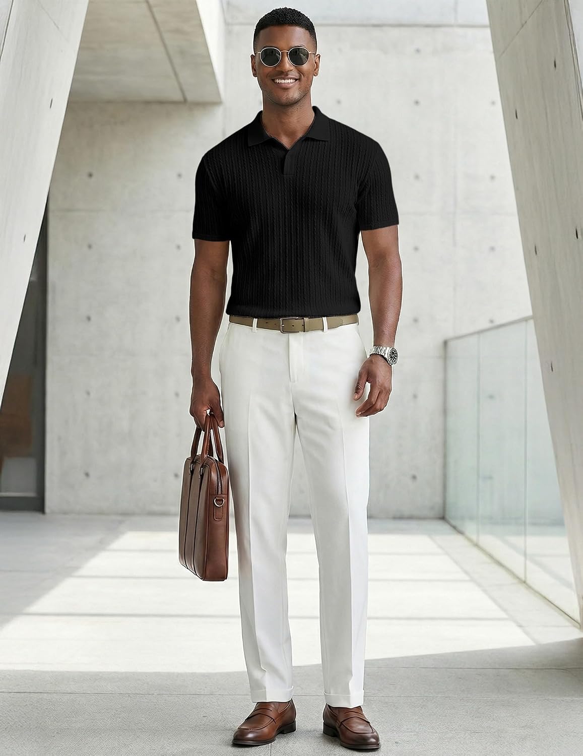 Detalle de JMIERR Men's Casual Polo Shirt Knit Summer Short Sleeve – Vintage-Inspired Button Polo