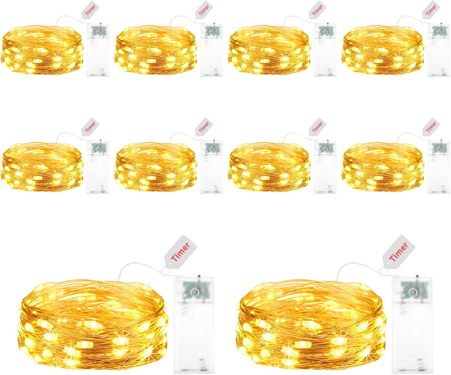 Detalle de Kaleora 10er Lichterkette 2 m mit Timer – 20 warmweiße LEDs auf Kupferdraht, batteriebetrieben