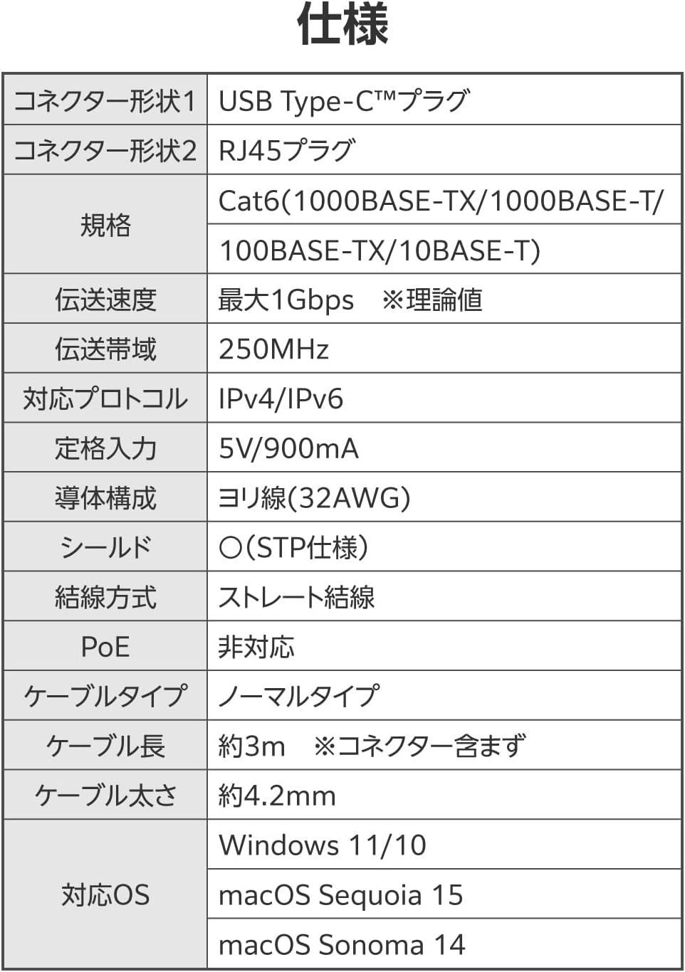 Thumbnail 6 de エレコム ECLD-CL1G30BK USB Type-C有線LAN変換ケーブル Cat6・最大1Gbps・約3m