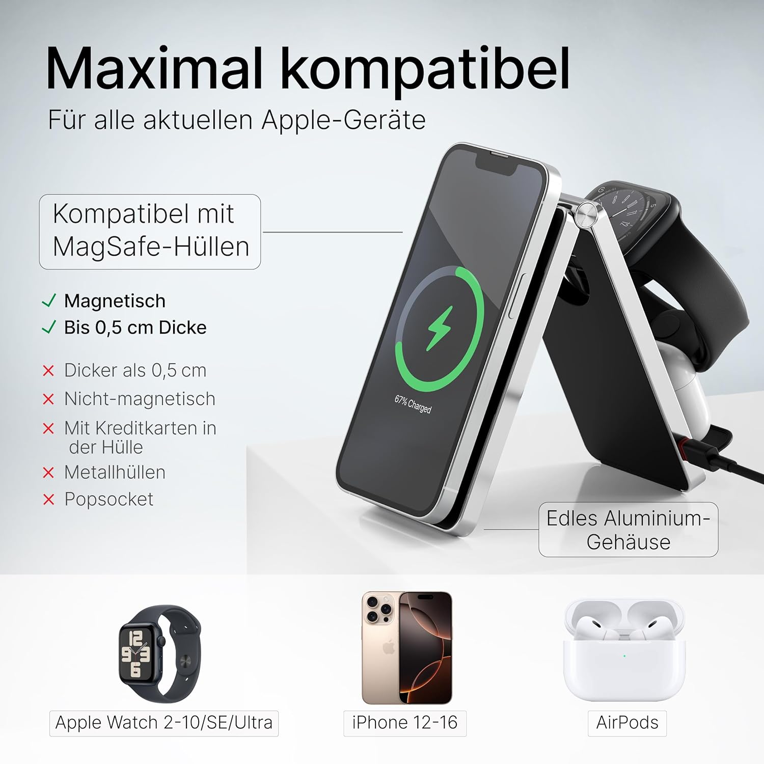 Thumbnail 5 de TEGLER 3-in-1 MagSafe Ladestation für iPhone, Apple Watch & AirPods 15 W