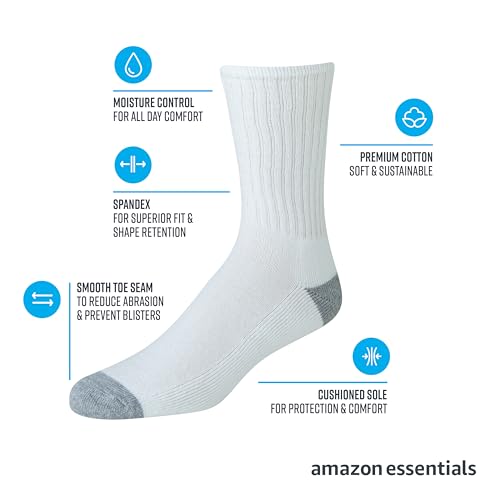 Detalle 2 de Amazon Essentials Men's Cotton Crew Athletic Socks with Cushioned Sole (10 Pairs, Black, 6-12)