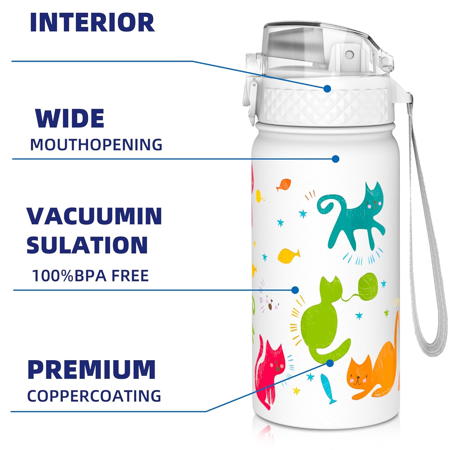 Detalle de GOPPUS Trinkflasche Kinder 420 ml aus Edelstahl mit Strohhalm – auslaufsicher, BPA-frei