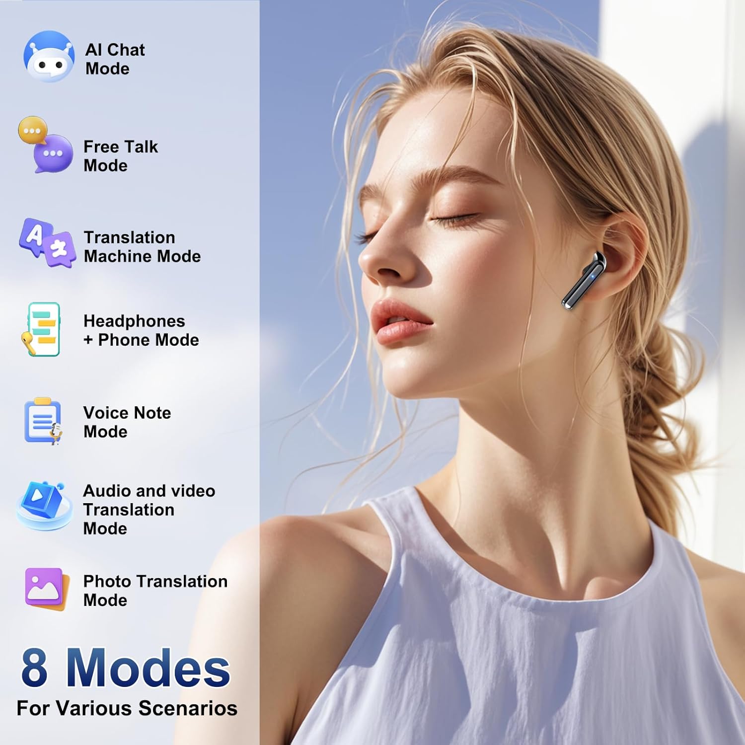 Detalle 2 de KI Übersetzer Kopfhörer 3-in-1: Echtzeit-Übersetzung, HD-Telefonie und Hi‑Fi-Musik in einem