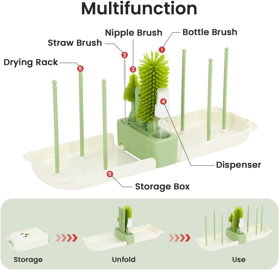 Thumbnail 4 de Vicloon 6 in 1 Baby Bottle Brush Set – Travel Cleaning Kit (Green)