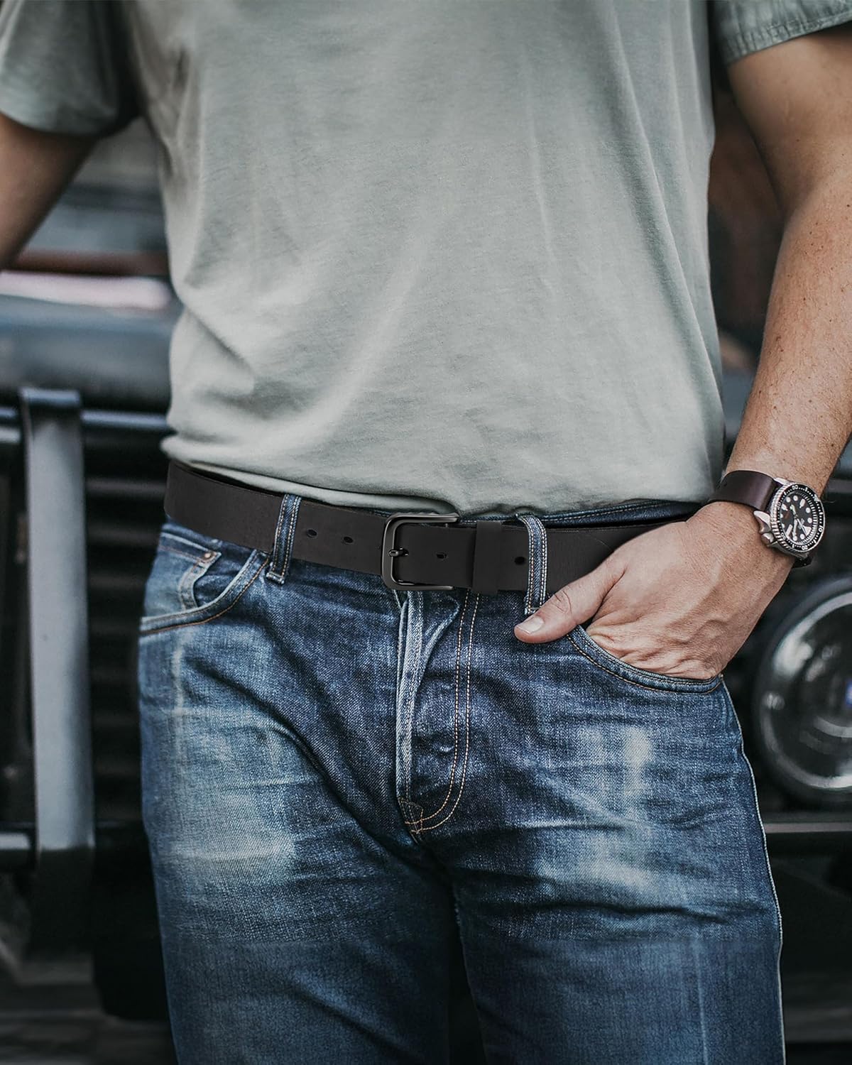Detalle de CHAOREN Gürtel Herren Leder 38 mm – Vollnarbenleder, Casual & Jeans