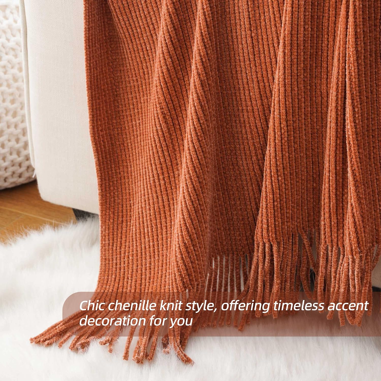 Thumbnail 3 de BATTILO HOME Rust Orange Throw Blanket 60"x80" 🛋