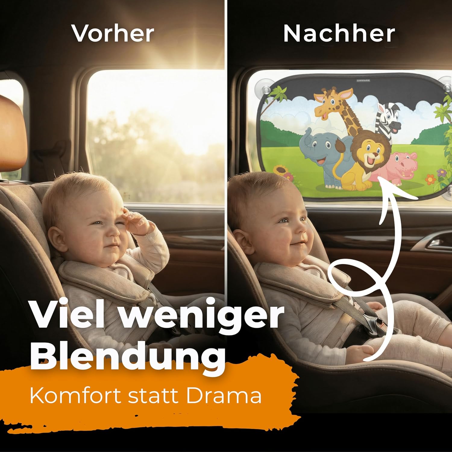 Thumbnail 2 de CARAMAZ Sonnenschutz Auto Baby OPTI-DARK mit zertifiziertem UV-Schutz, 48 x 30 cm, 2 Stück – Motiv Safari