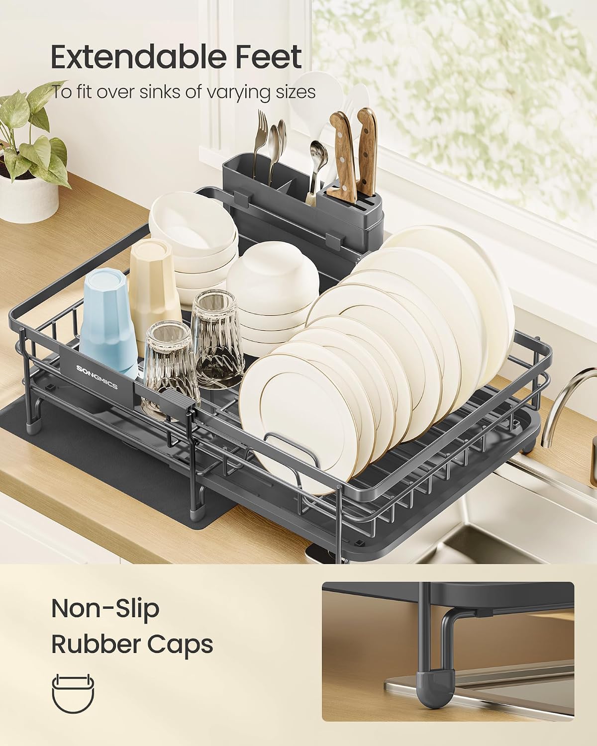 Detalle de SONGMICS UKCS556GT01 PATALLA Expandable Dish Drying Rack with Drainboard