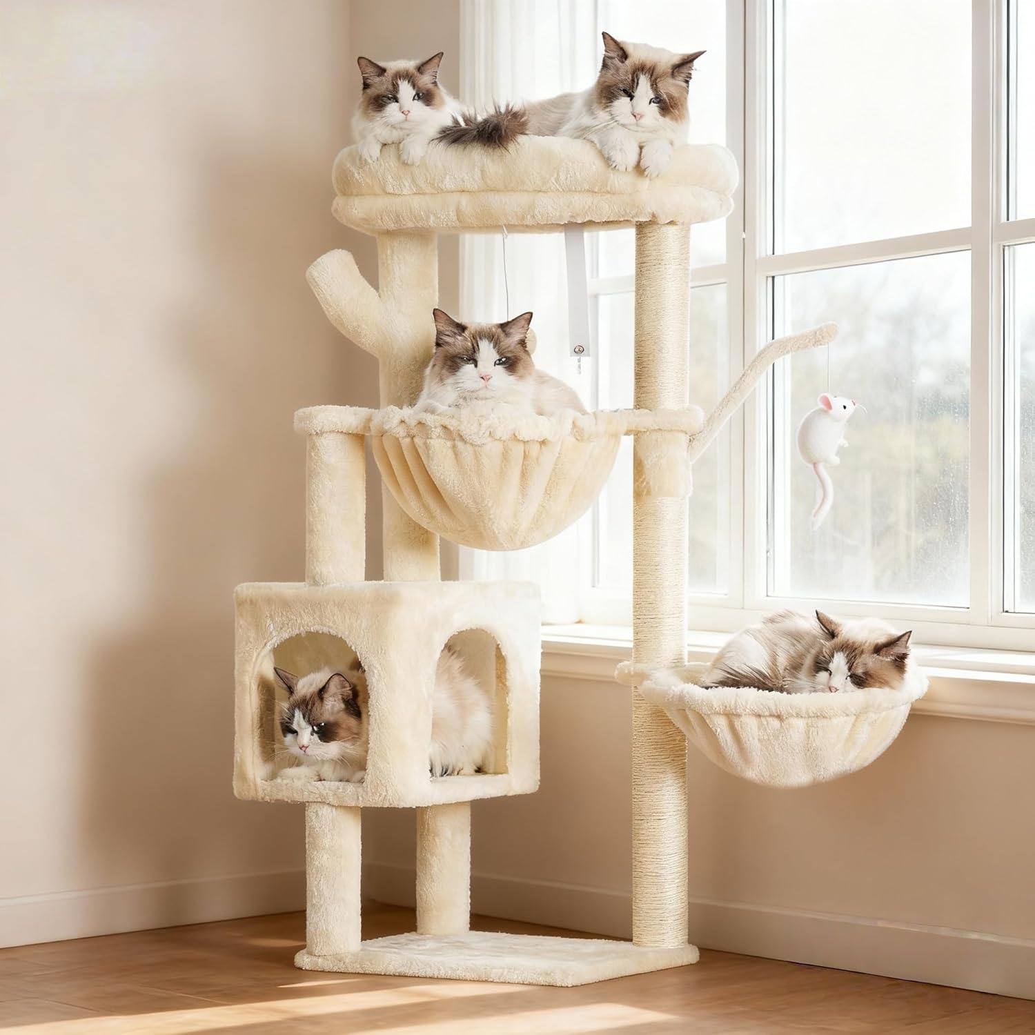 Detalle de Heybly Cat Tree, 100 cm Tower Condo with Cat Scratching Post