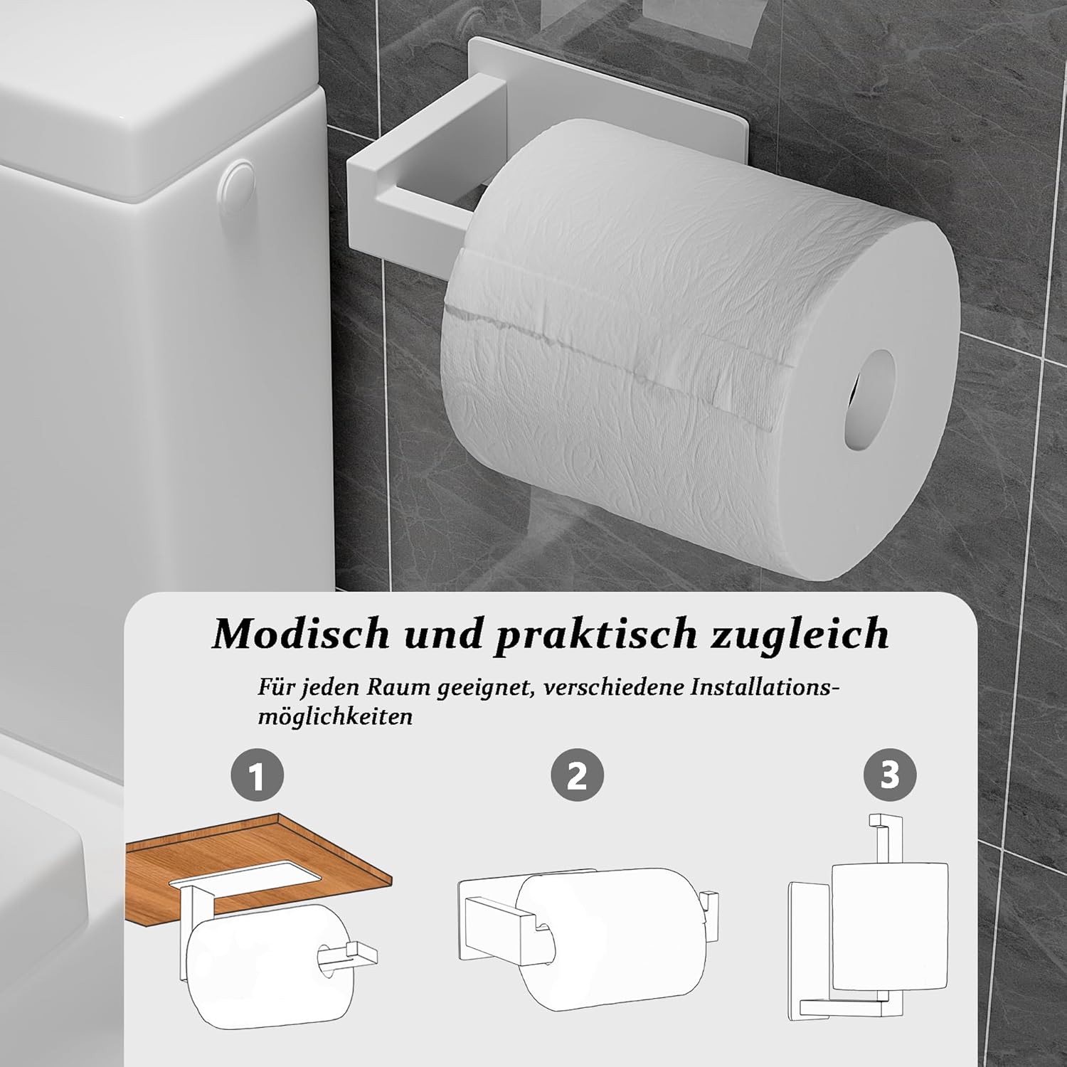 Thumbnail 3 de Eowihor selbstklebender Toilettenpapierhalter aus Edelstahl (ohne Bohren) – für Küche & Bad, weiß