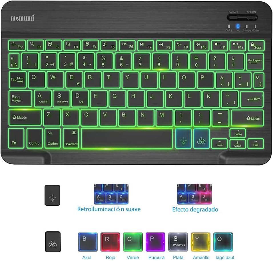 Thumbnail 4 de memumi Bluetooth Teclado Español Ñ con Retroiluminación RGB