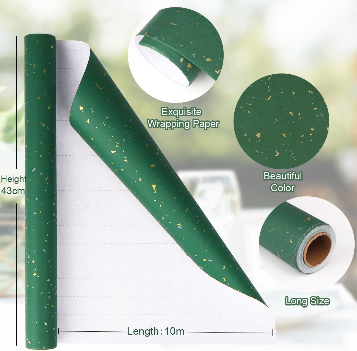Thumbnail 1 de HBell Green Wrapping Paper Roll (43cm x 10m) – Matt Recyclable Kraft Gift Wrap