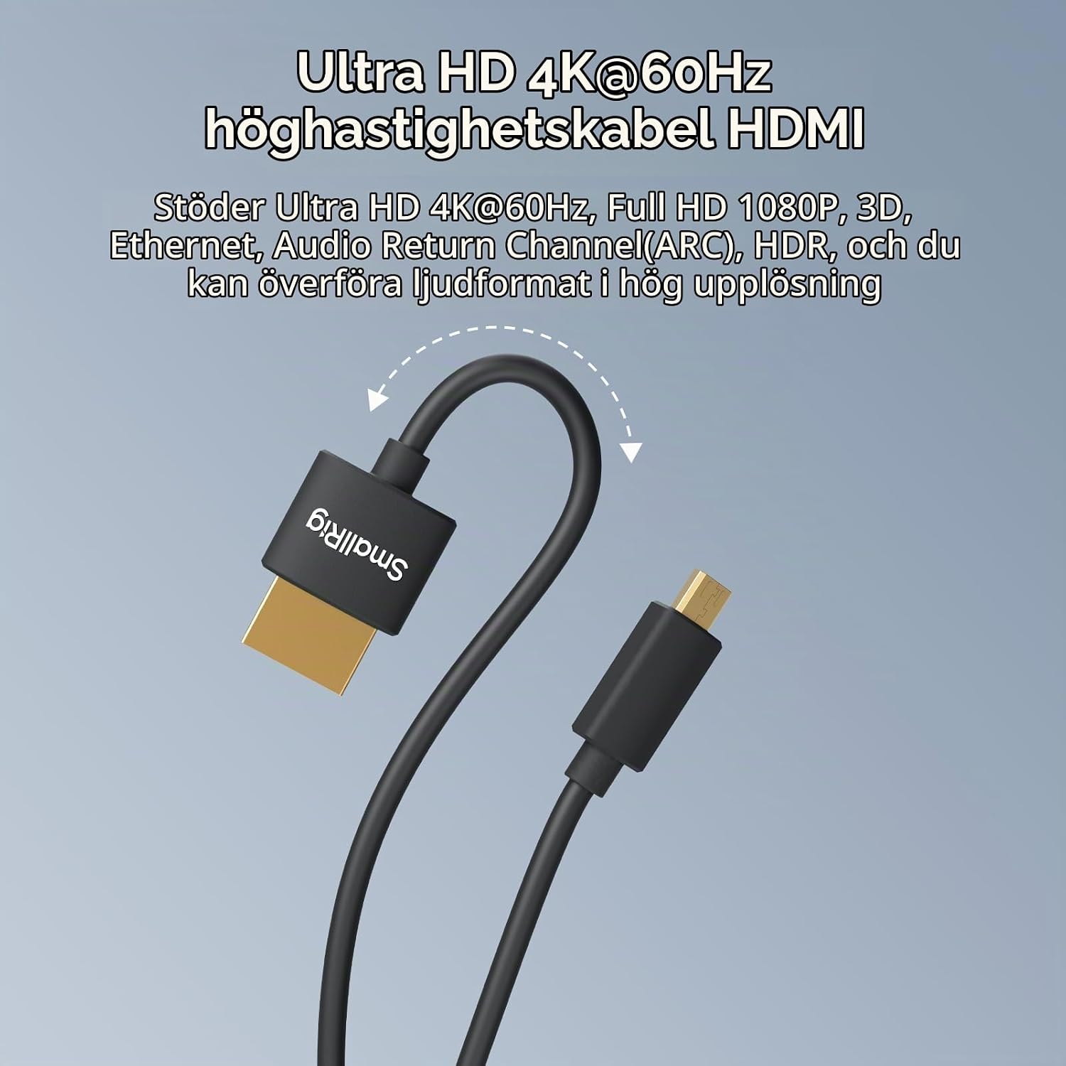 Detalle de SMALLRIG 4795 HDMI-kabel, Micro HDMI till HDMI, 100 cm, 4K 60 Hz