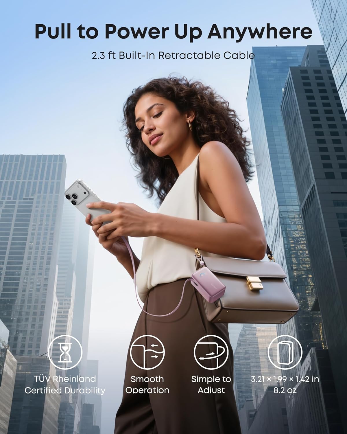 Detalle de Anker Nano Power Bank (10,000mAh, 45W) with retractable 70 cm InstaCord cable