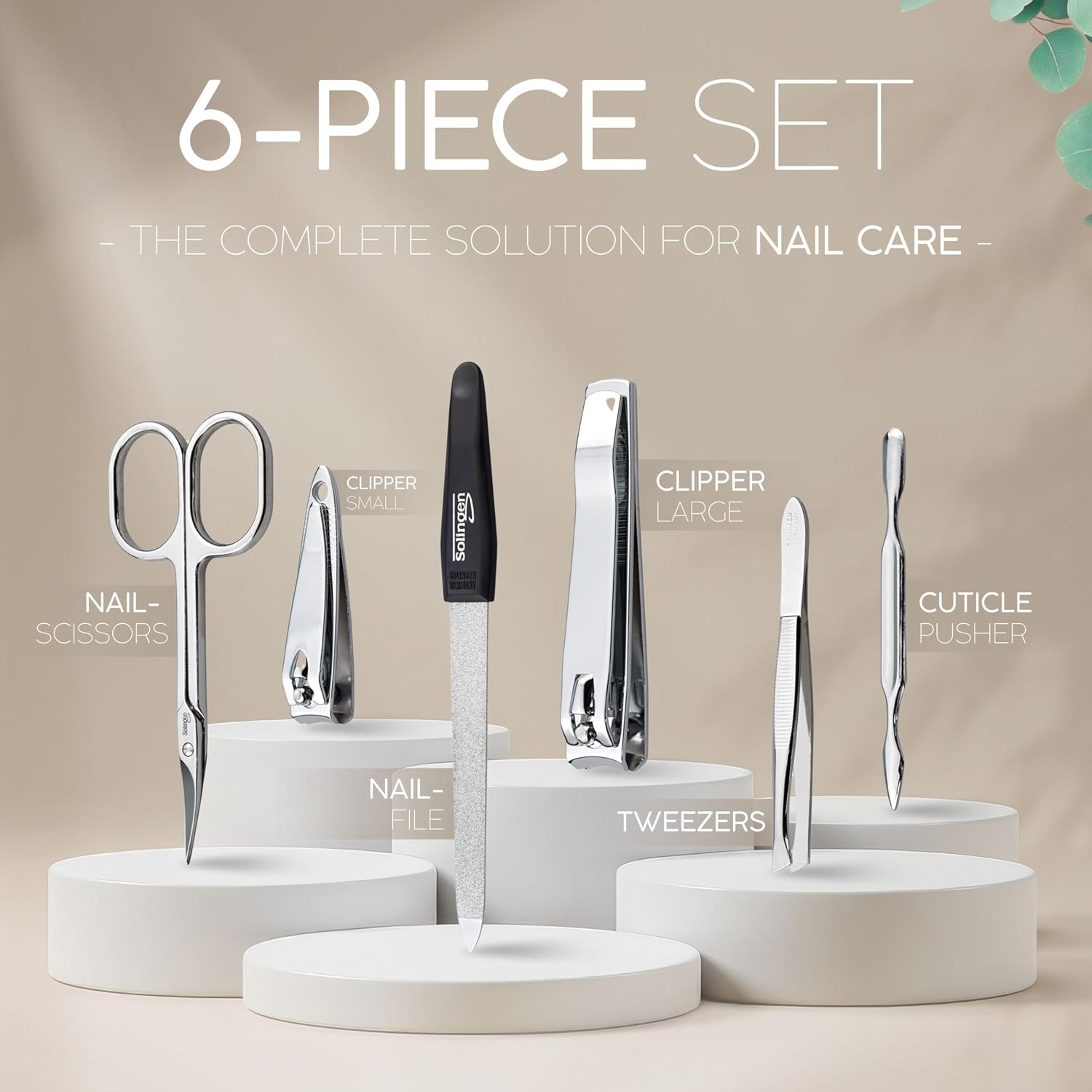 Detalle de Solingen Set Manicure da Uomo e Donna – Kit Professionale 6 Pezzi con Custodia da Viaggio