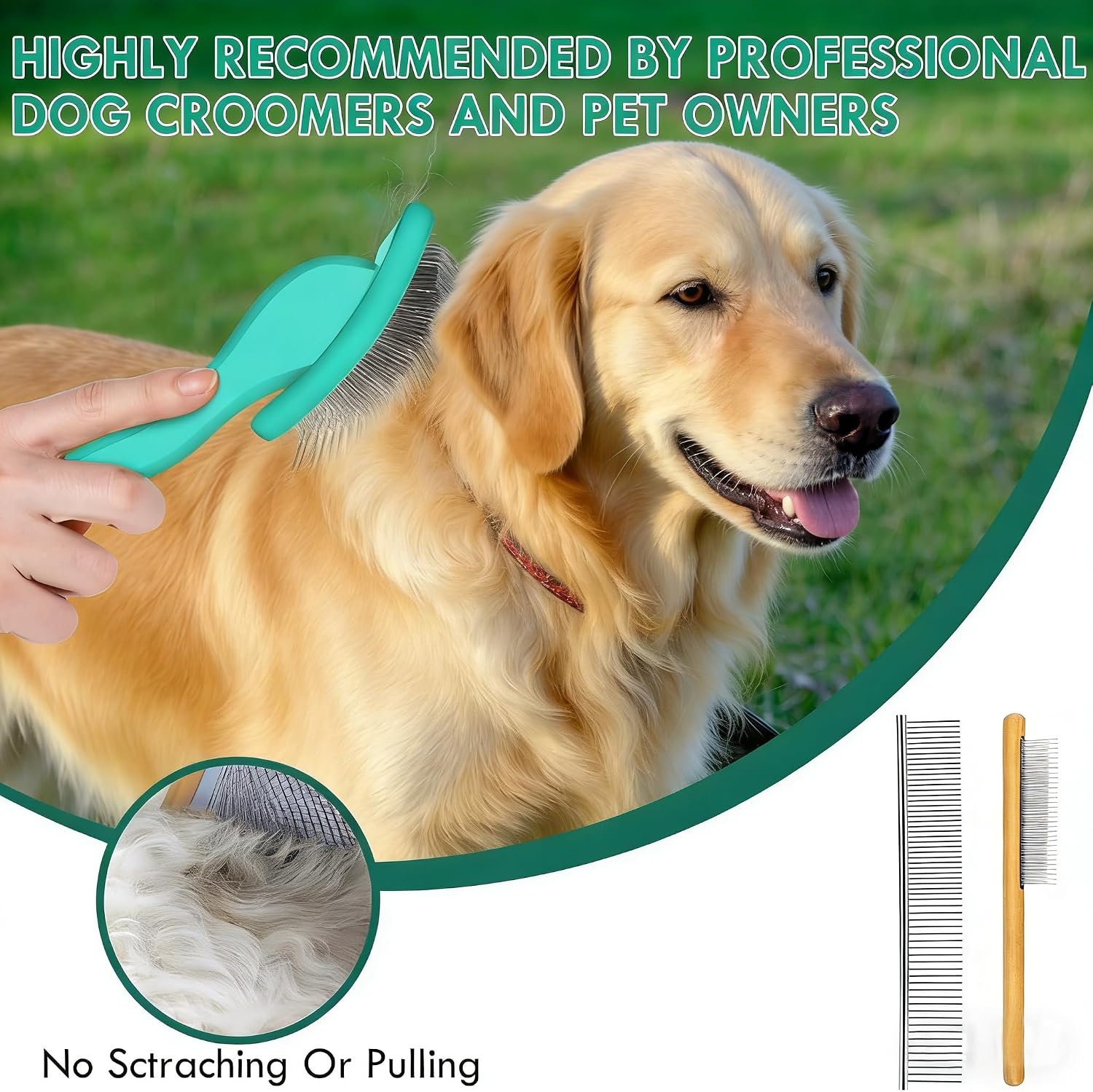 Detalle 2 de COZYGIFT Dog Slicker Brush & 2-in-1 Comb for Long-Haired Doodles (Green)