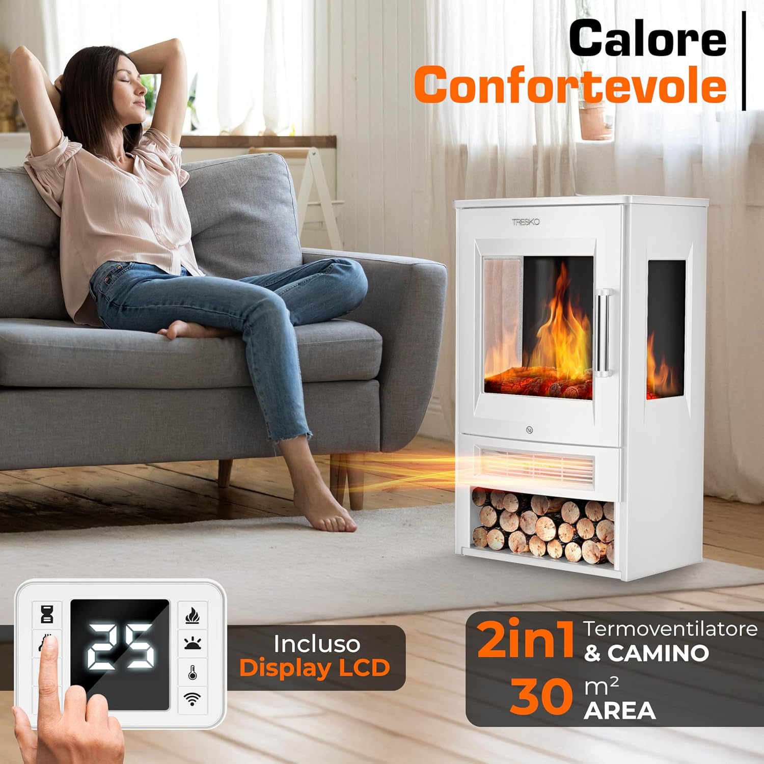 Thumbnail 2 de TRESKO Camino elettrico con riscaldamento 1800 W