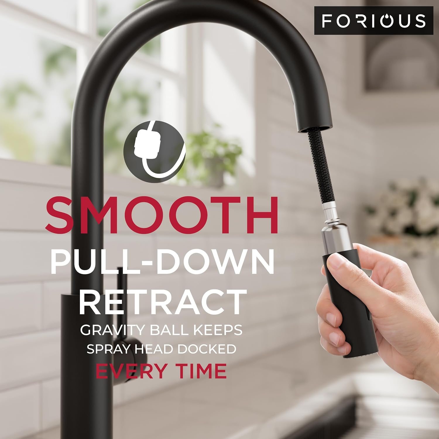 Detalle 2 de FORIOUS FF0082B-SD Kitchen Faucet with Soap Dispenser, Matte Black