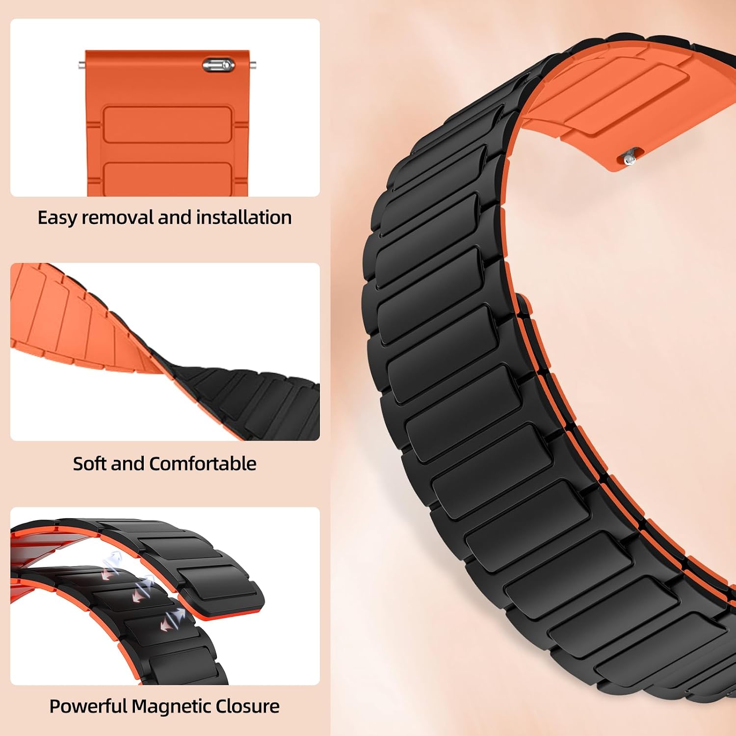 Detalle de RosMank 20mm Silicone Watch Band for Amazfit and More – Magnetic Quick-Release, Durable Comfort