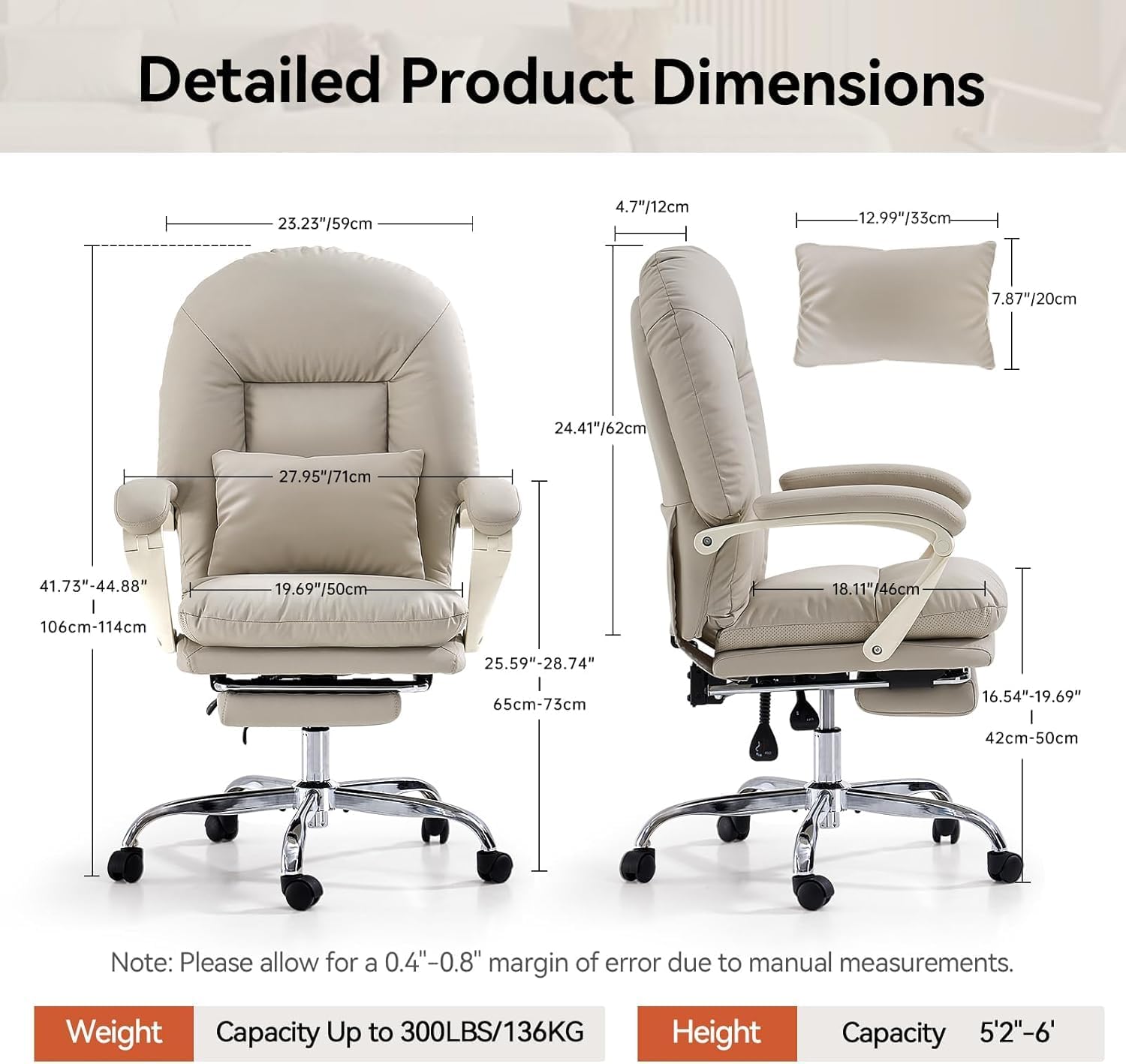 Thumbnail 1 de EMIAH sedia da ufficio ergonomica reclinabile con poggiapiedi in pelle PU, beige