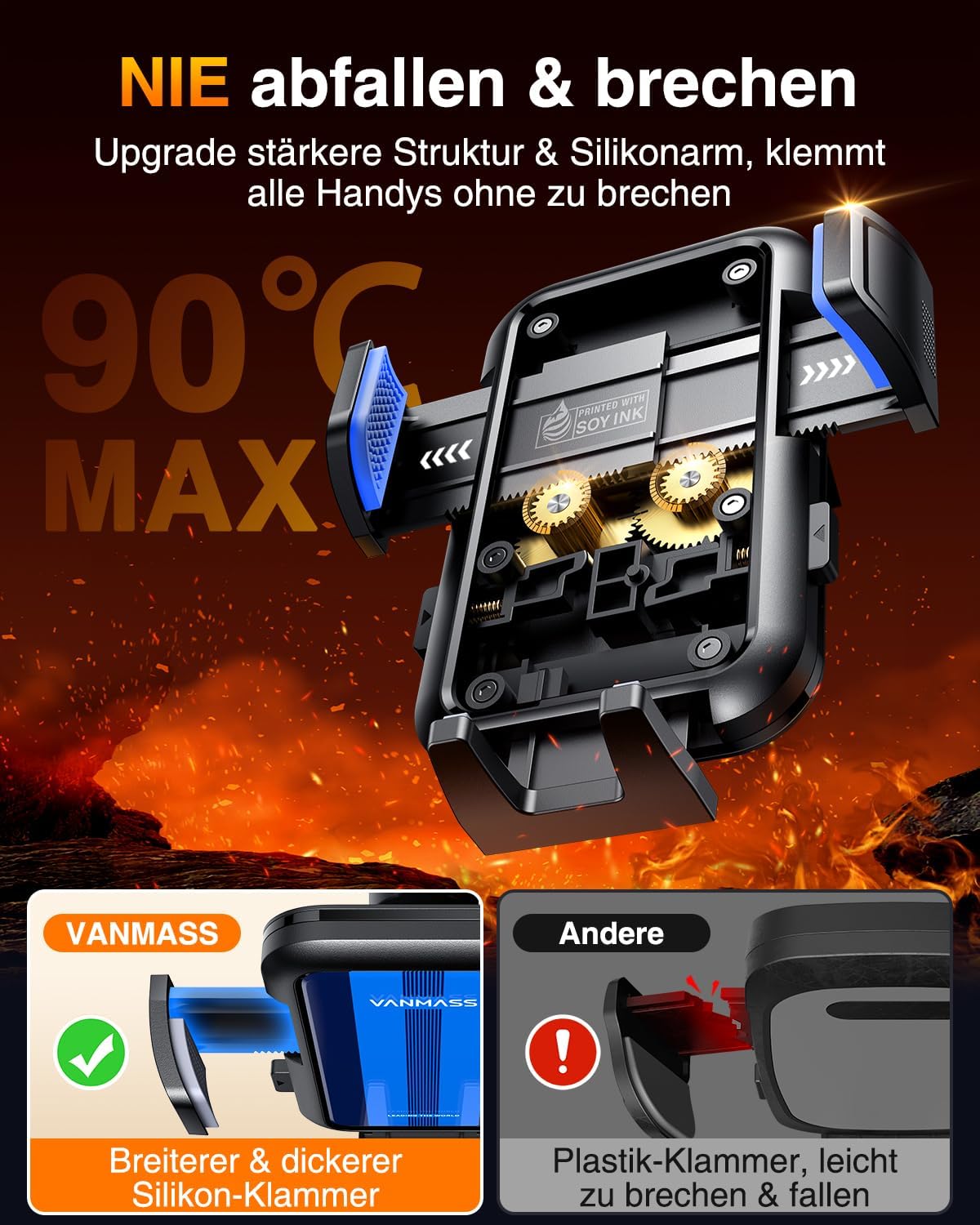 Detalle de VANMASS Handyhalterung Auto Lüftung – Militär-Klasse, 360° Drehsicherung, kompatibel mit iPhone 17 Pro Max bis Galaxy S25