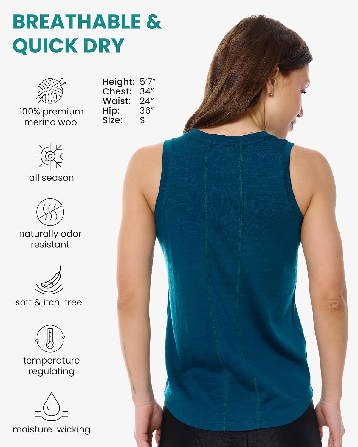 Detalle 2 de Merino.tech Women’s Active Merino Wool Tank Top (Moisture-Wicking, Anti-Odor) Lightweight Base Layer
