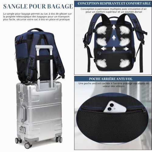 Thumbnail 6 de Bagage Cabine 40x30x20 PUSLOM – Sac à dos cabine avion avec USB, 24 L, bleu