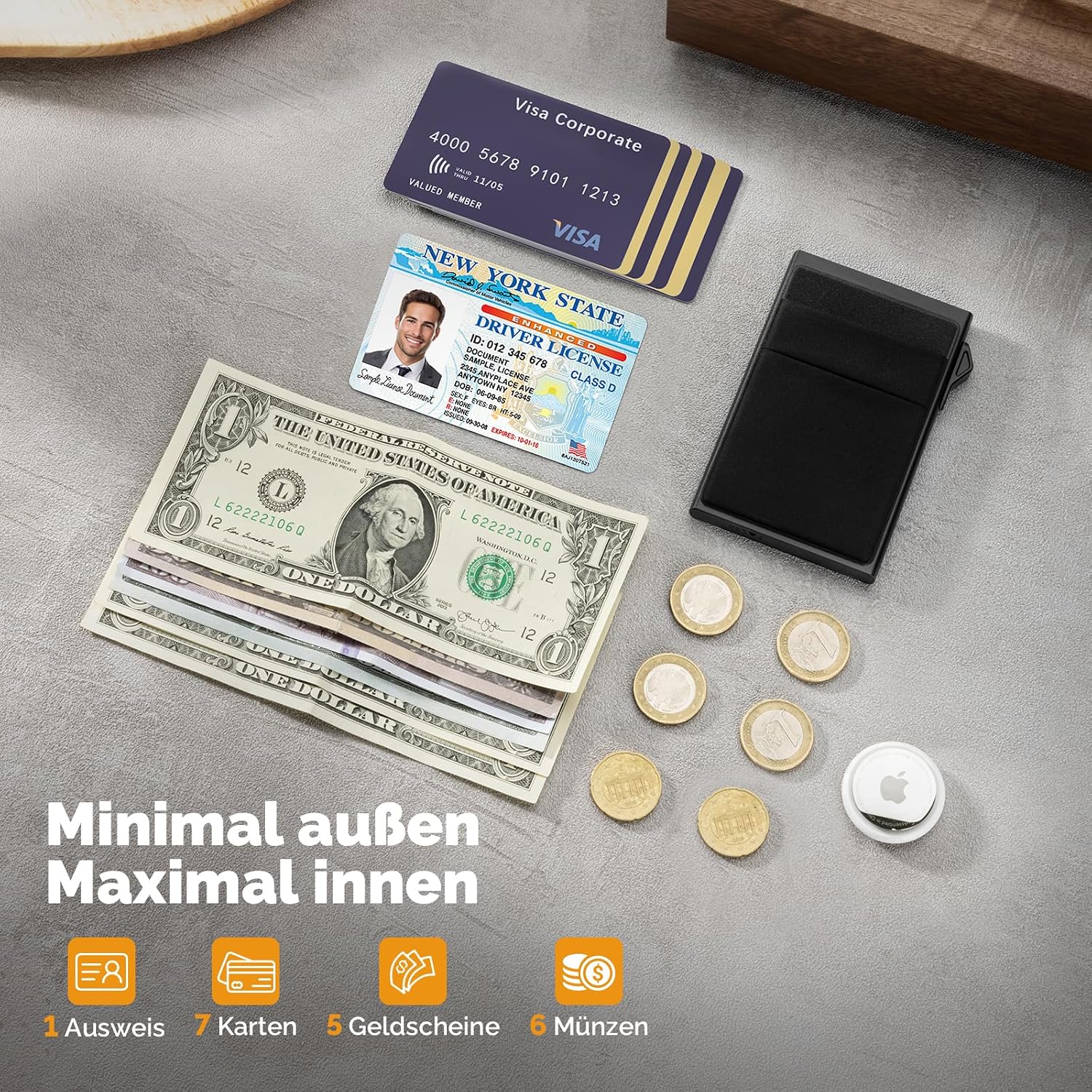 Detalle 2 de YESIIW Kartenetui Slim Wallet mit Münzfach und RFID/NFC-Schutz – kompakt, sicher, praktisch