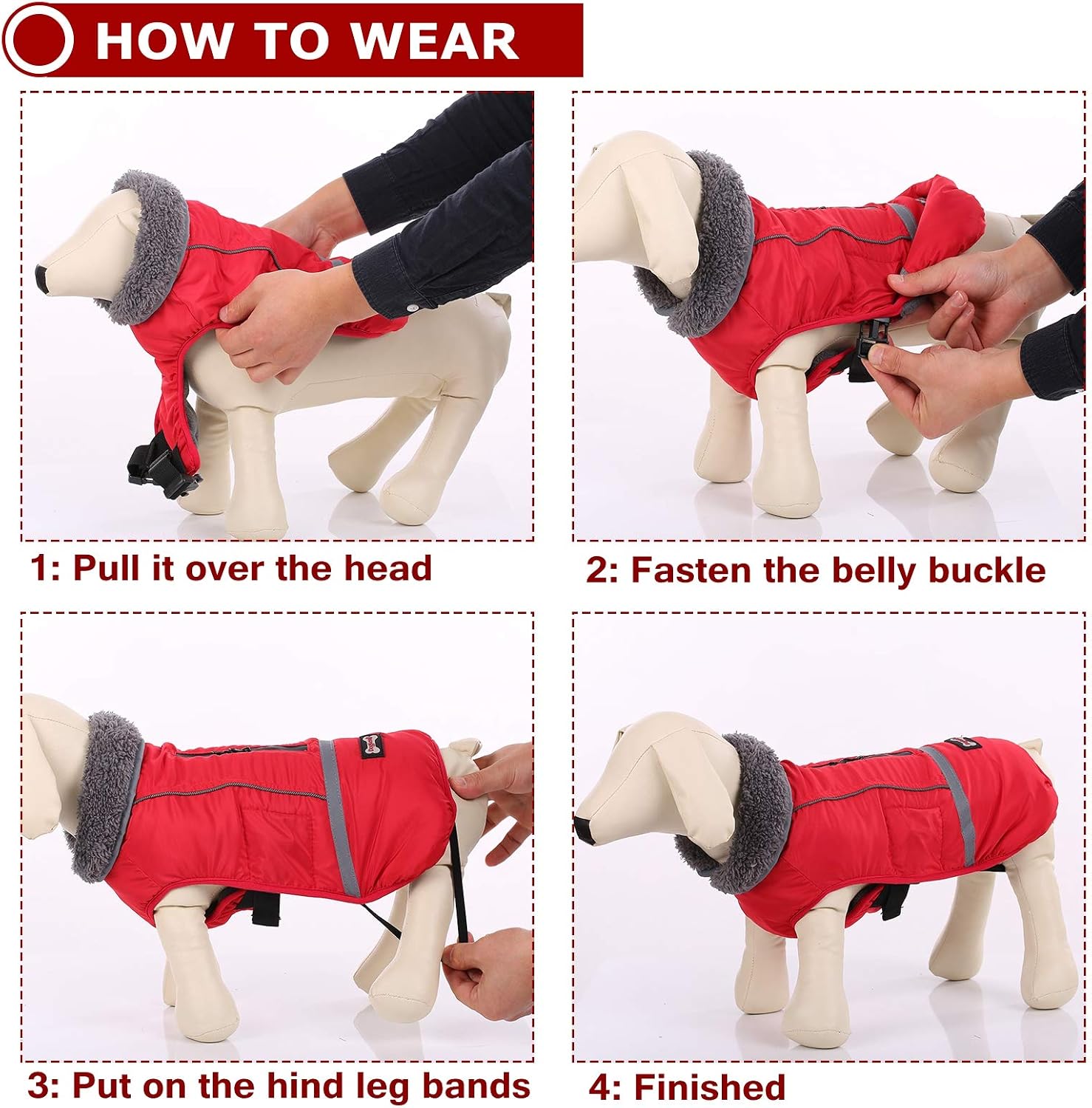 Detalle de Warm Dog Coat Reflective Winter Jacket, X-Large Fleece-Lined Vest