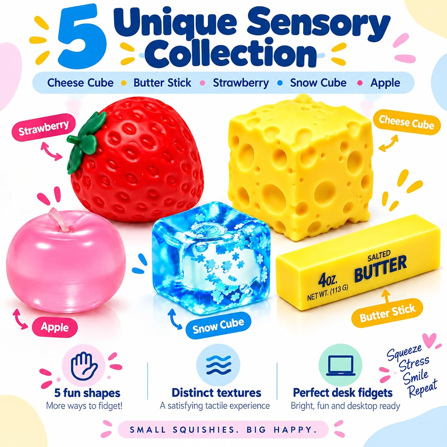 Detalle 2 de Tubasaya 5-Piece Sensory Fidget Squishy Set, Slow-Rising, Washable and Reusable