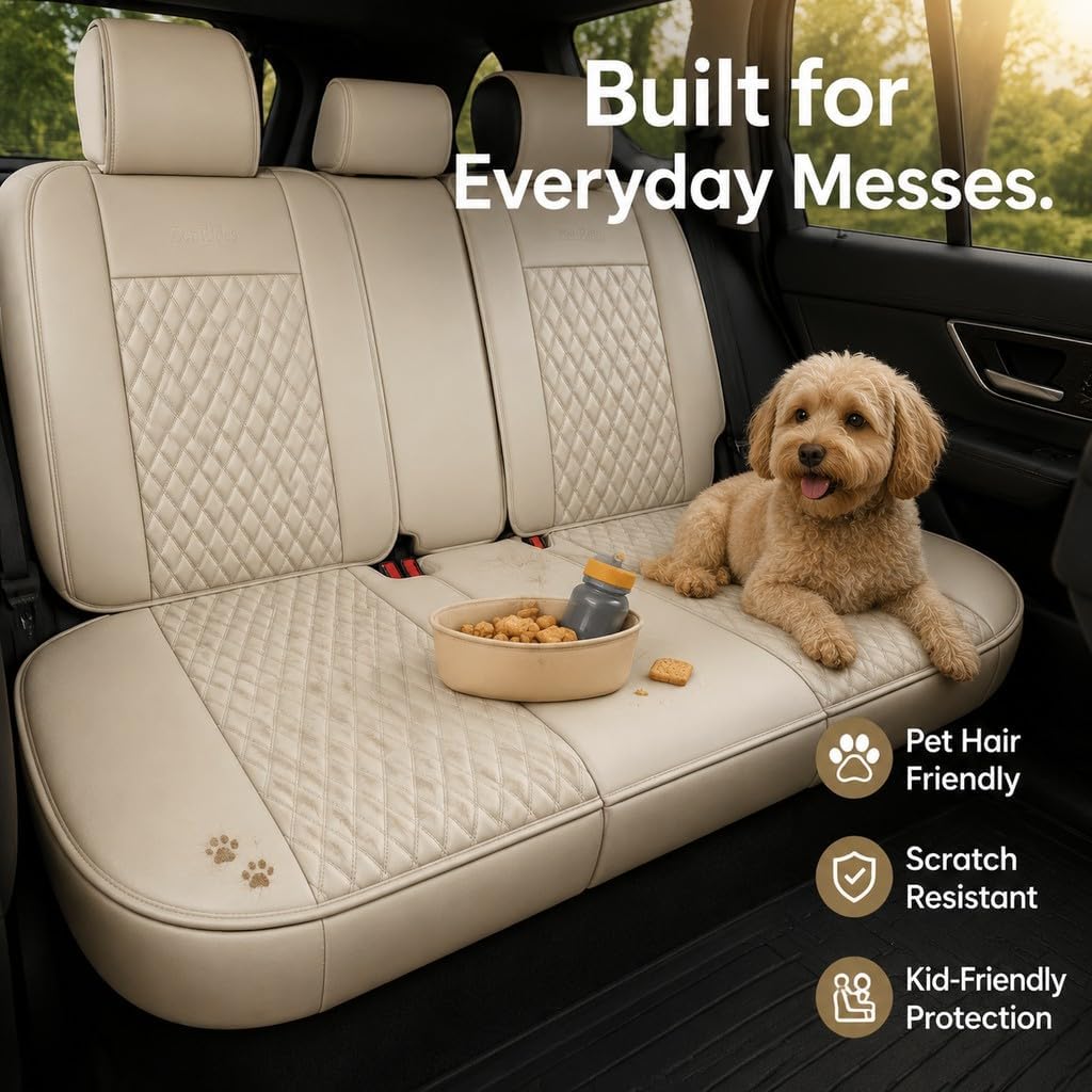 Thumbnail 6 de Beige High-Density Nappa Leather Car Seat Covers — Universal Precision Fit, 3D Contoured, Full Coverage