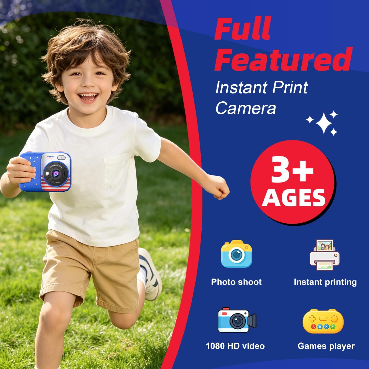 Thumbnail 1 de HOOMOON P97 Kids Instant Print Camera, 1080p Video, 5 Paper Rolls