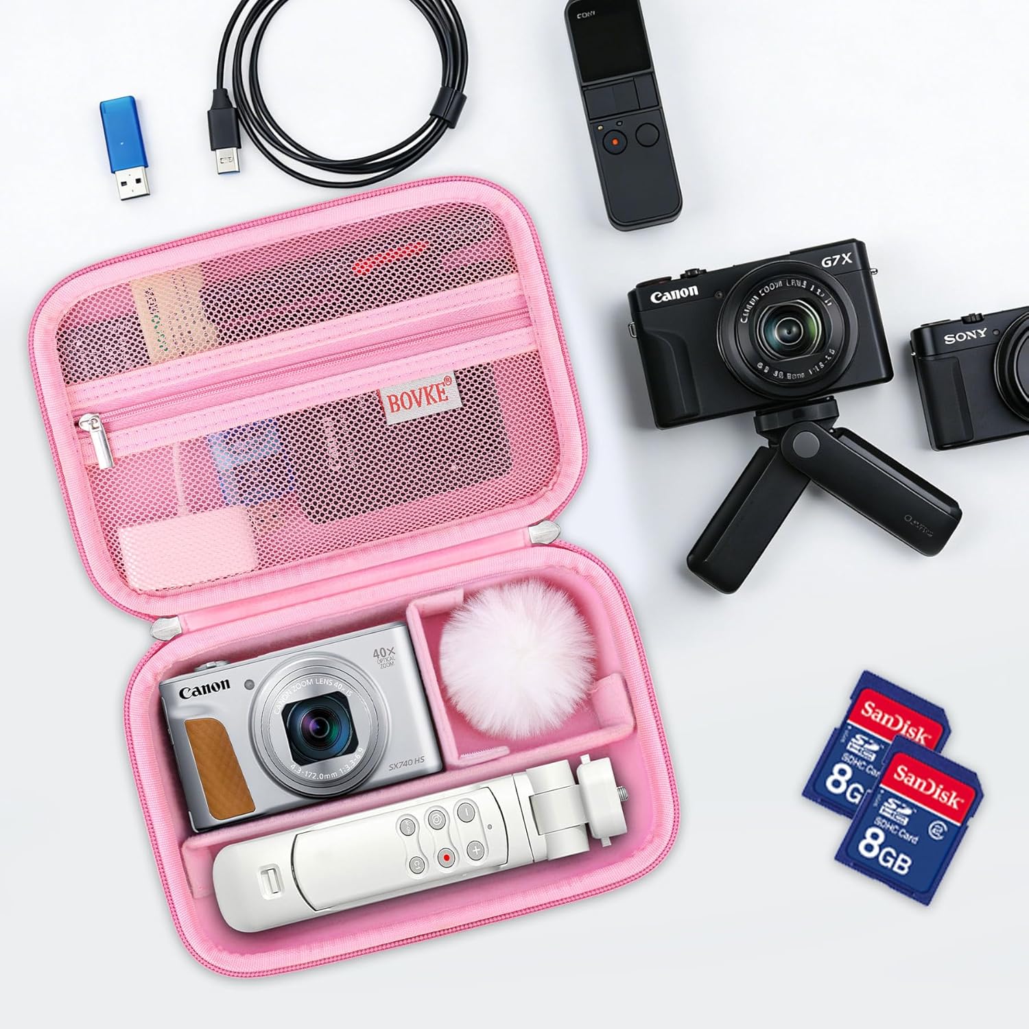 Thumbnail 6 de BOVKE Tragetasche für kompakte Vlogging-Kameras (z. B. Canon G7 X Mark III/II, Sony ZV-1 II/ZV-1F) – Rosa
