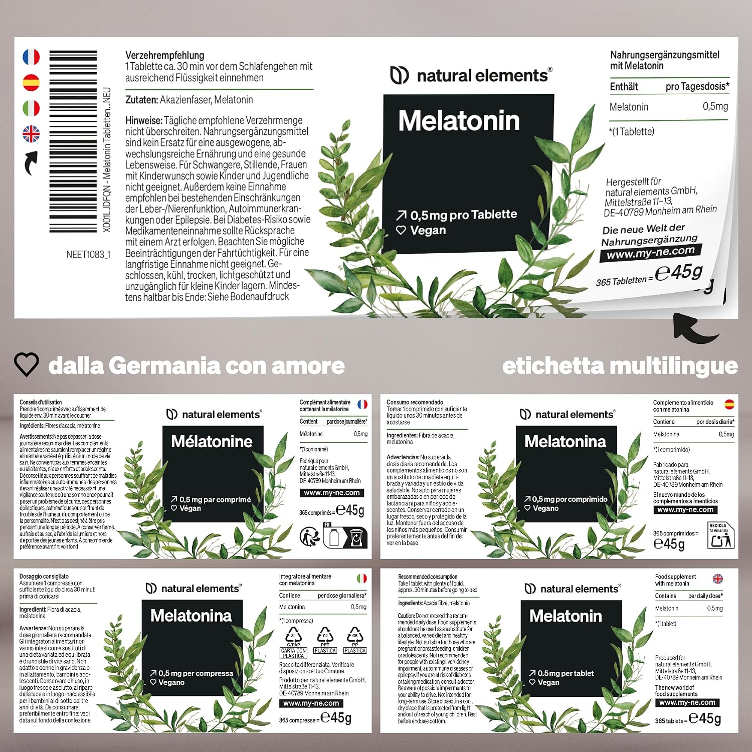 Detalle de Melatonina Pura – 365 compresse (12 mesi) da 0,5 mg per sonno e jet lag