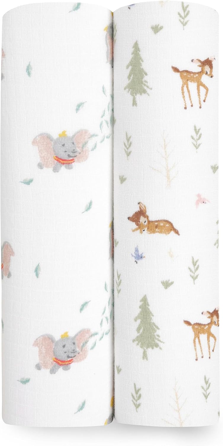Detalle de aden + anais SWADAEDESWC20006DIJB ミッキー柄おくるみ 2枚セット、112×112cmのモスリンコットン