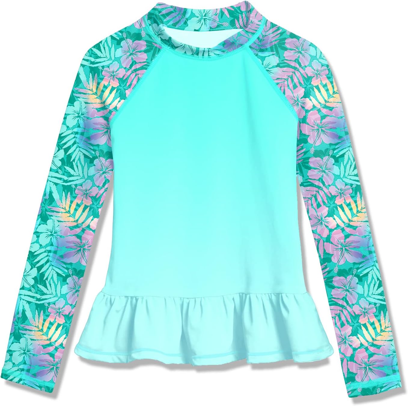 Detalle de BesserBay Mädchen UV Shirt UPF 50+ Raglanärmel Schwimmshirt mit Rüschensaum (Größen 110–160)