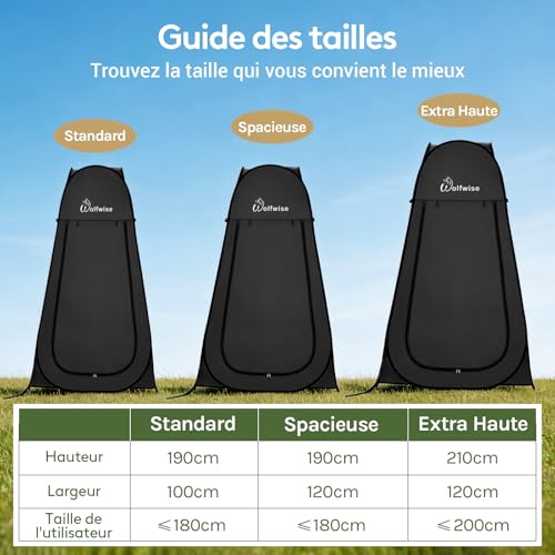 Detalle 2 de WolfWise Tente de Douche Pop Up Toilette Cabinet de Changement – Abri de Plein Air 190 cm × 100 cm x 190 cm, Noir