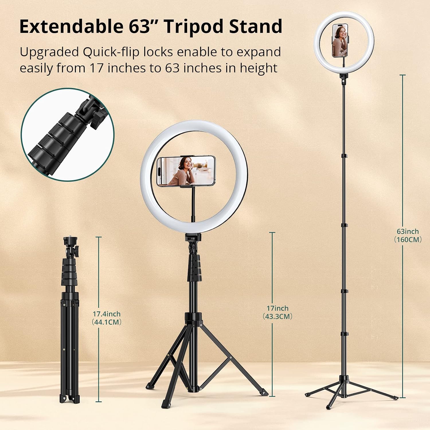 Detalle 2 de ATUMTEK 12" Ring Light 63" Tripod, 10 Levels
