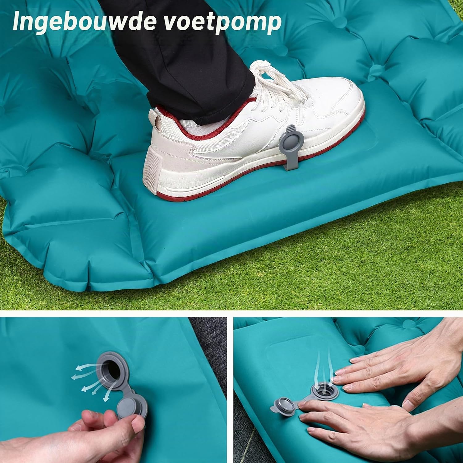 Detalle 2 de Sampoes GSAP02025 campingmatras met voetpomp, 10 cm dik en koppelbaar