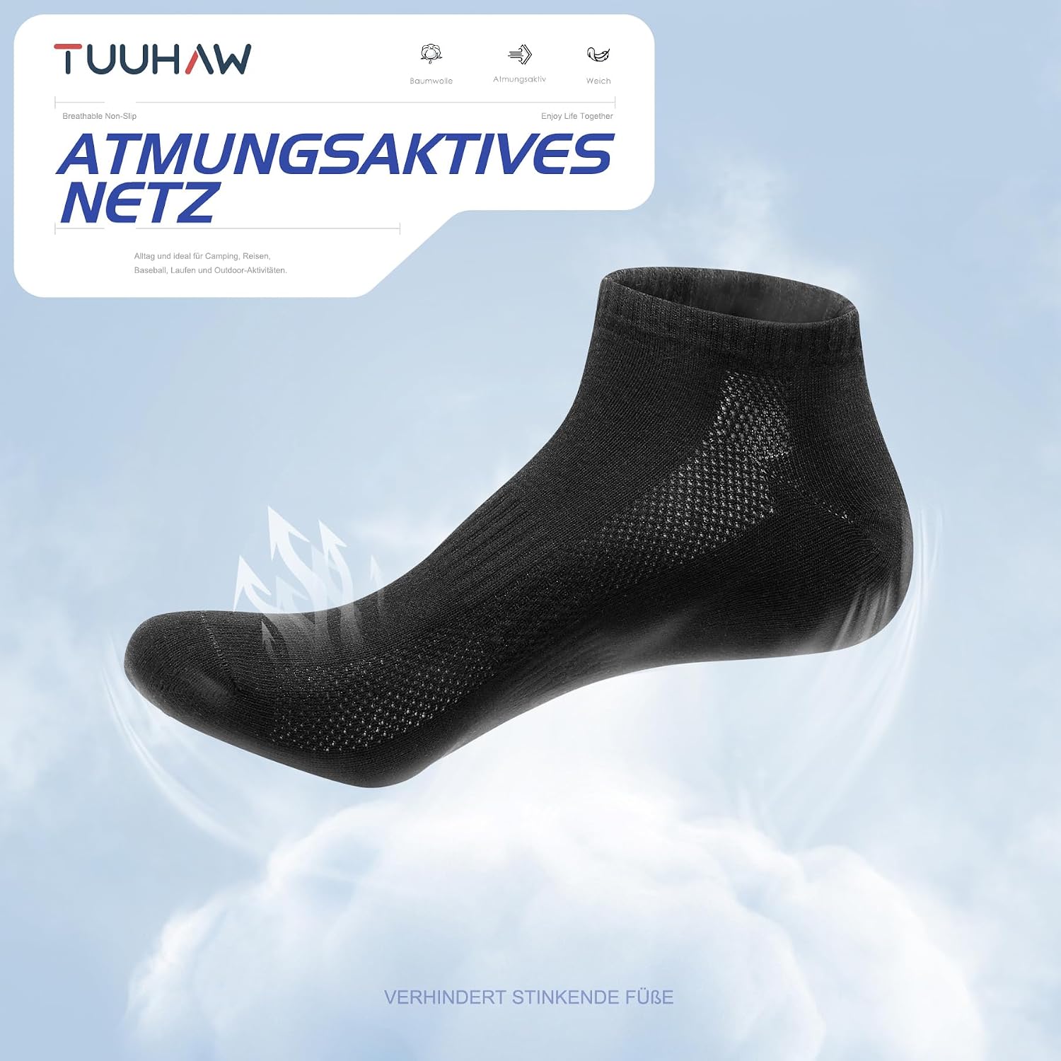 Detalle de TUUHAW Trainer Socks 10 Pairs – Short Ankle, Breathable Cotton for Sports and Everyday Wear