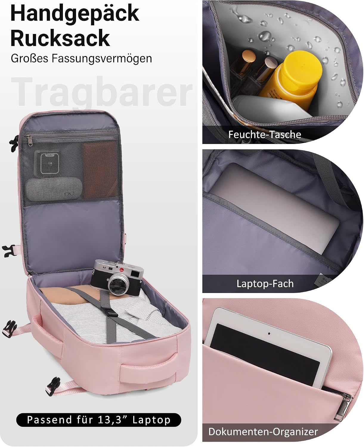Thumbnail 2 de COOLIFE Ryanair Handgepäck 40x30x20 Rosa 24L